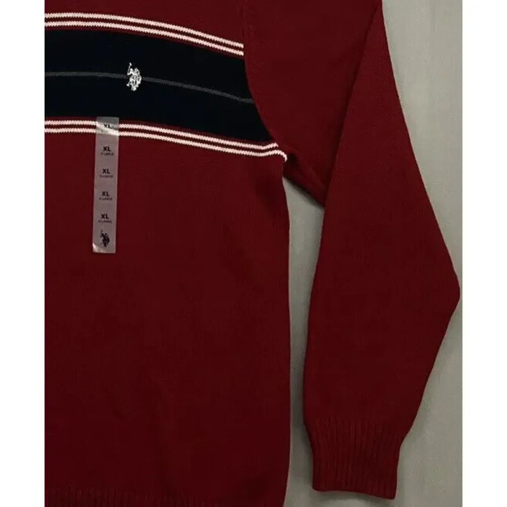 US Polo Assn Sweater‎ XL-Long Sleeve-1/4 Zip-Color Block--Red-Christmas-MSRP $70